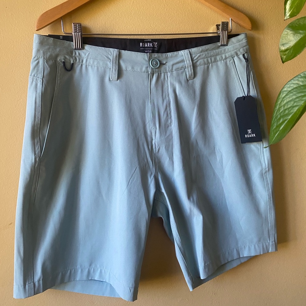 Roark Light Blue Green Hytide Men's Flat Front Shorts 32